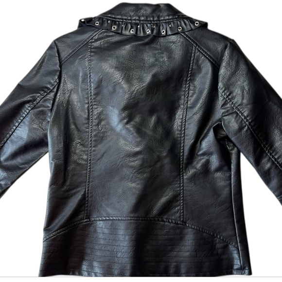 NWT Jessica Simpson Ruffled Black Faux Moto Leather Jacket Size Small - Picture 7 of 16